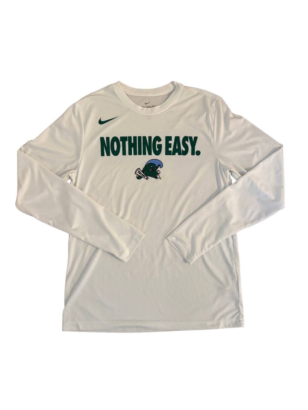 Nike White Long-Sleeve 'Nothing Easy.' Performance Tee with Green Logo